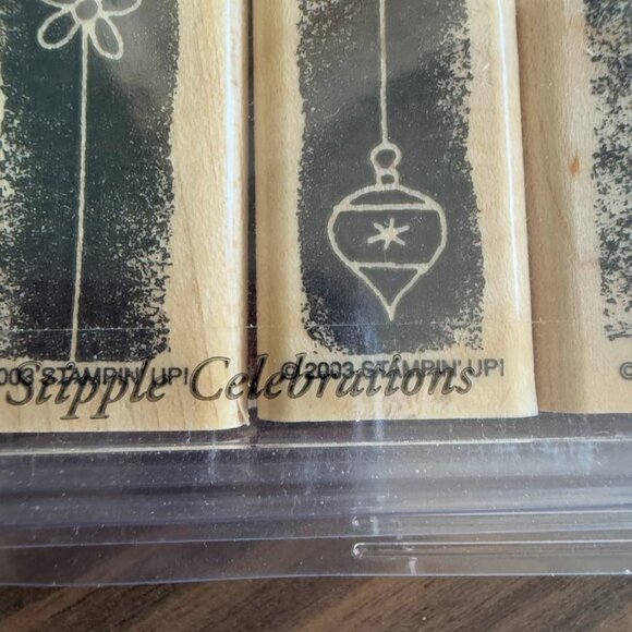 Stampin Up! 2003 Stipple Celebrations Rubber Stamp Set Of 14 In Plastic Case - Picture 2 of 8
